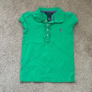 Ralph Lauren green ruffle collar polo shirt cotton girls Size 6